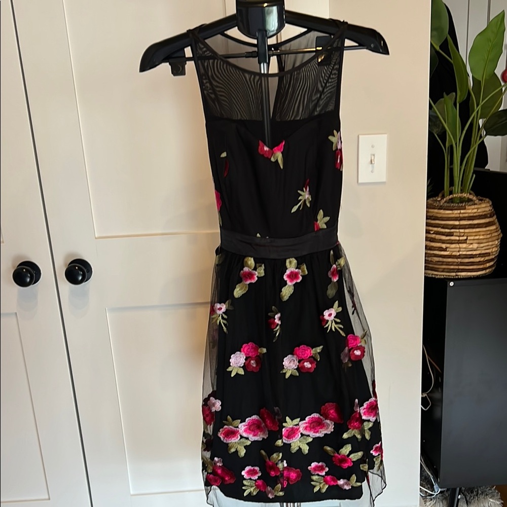 Floral Embroidered Black Dress